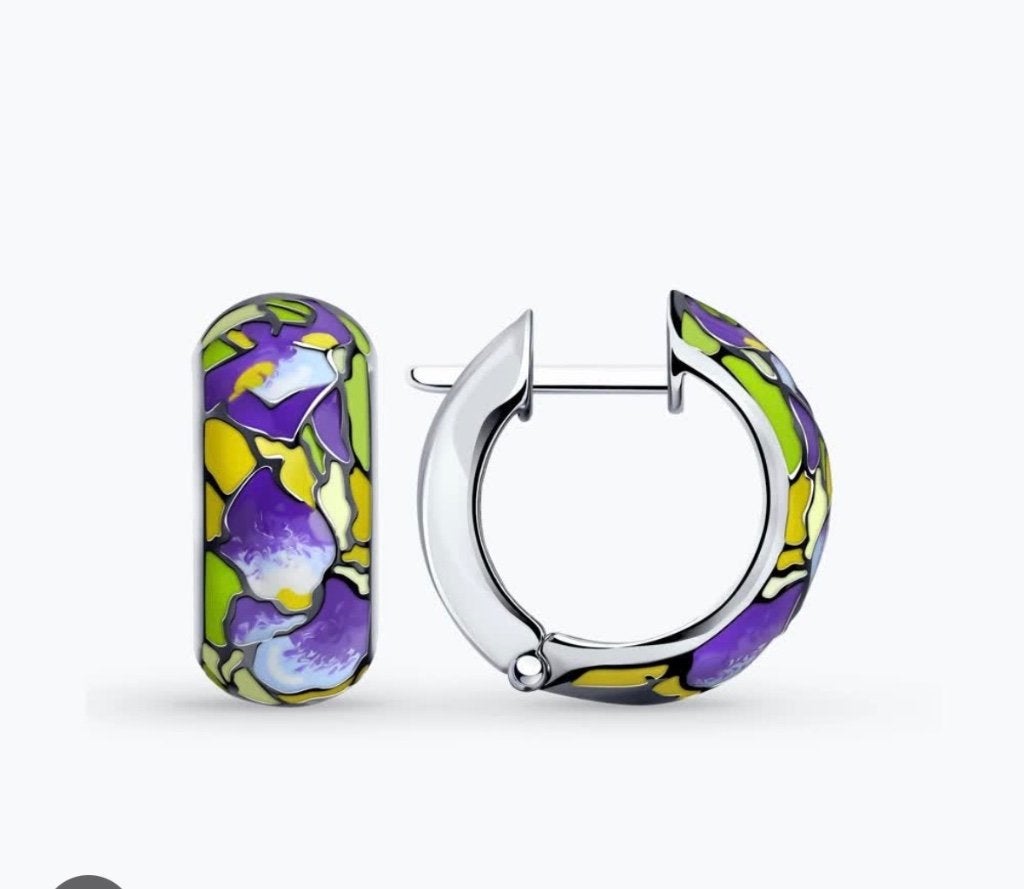 Zilveren oorbellen met emaille  en aangepaste ring, Handtassen en Accessoires, Hangers, Ophalen of Verzenden, Zo goed als nieuw