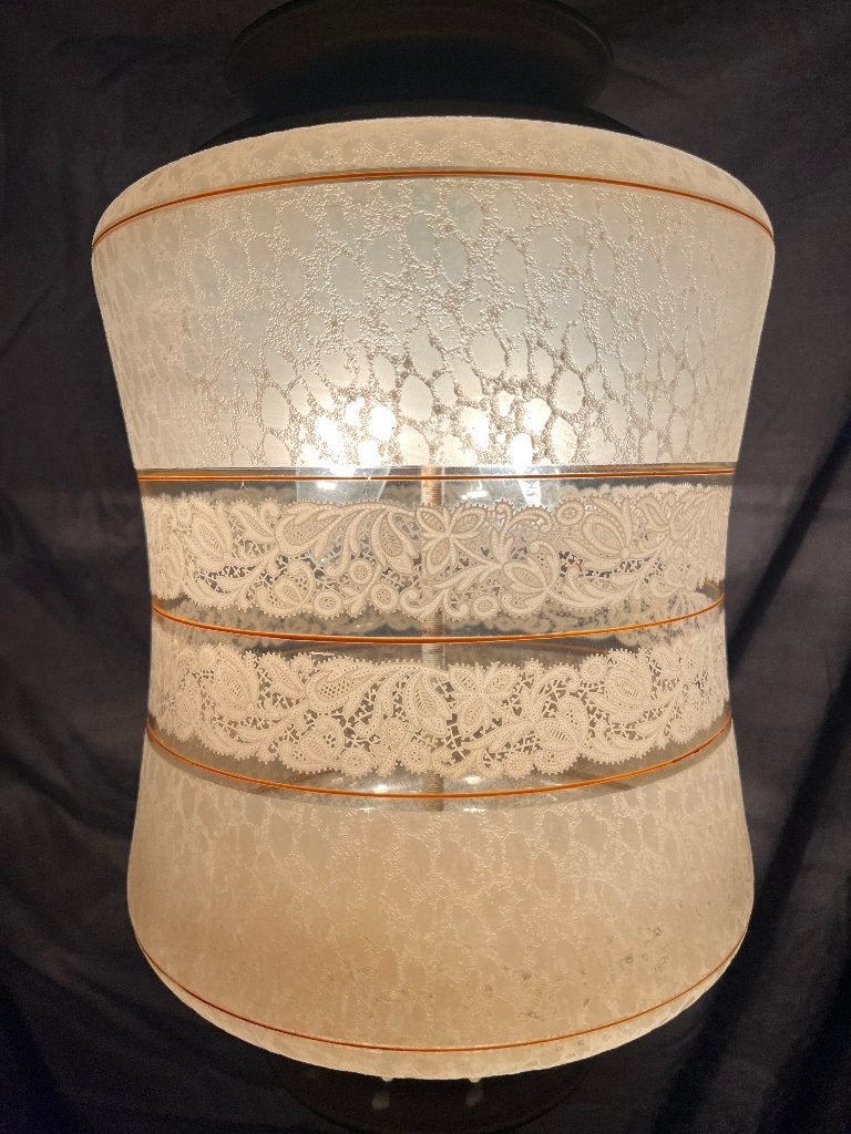 Vintage Mid-Century Hanglamp – Gematteerd Glas & Messing, Enlèvement, Utilisé, Verre