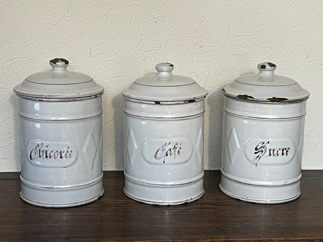 Lot de 3 anciens pots de conservation français émaillés, Enlèvement