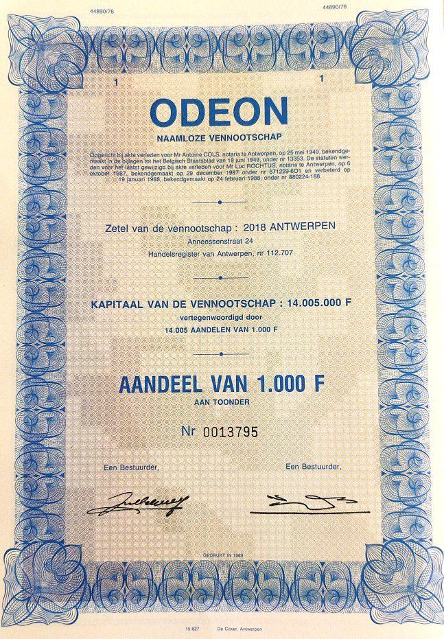 Odeon (Rex concern Antwerpen) 1988, Timbres & Monnaies, Actions & Titres, Enlèvement ou Envoi, 1970 à nos jours, Action