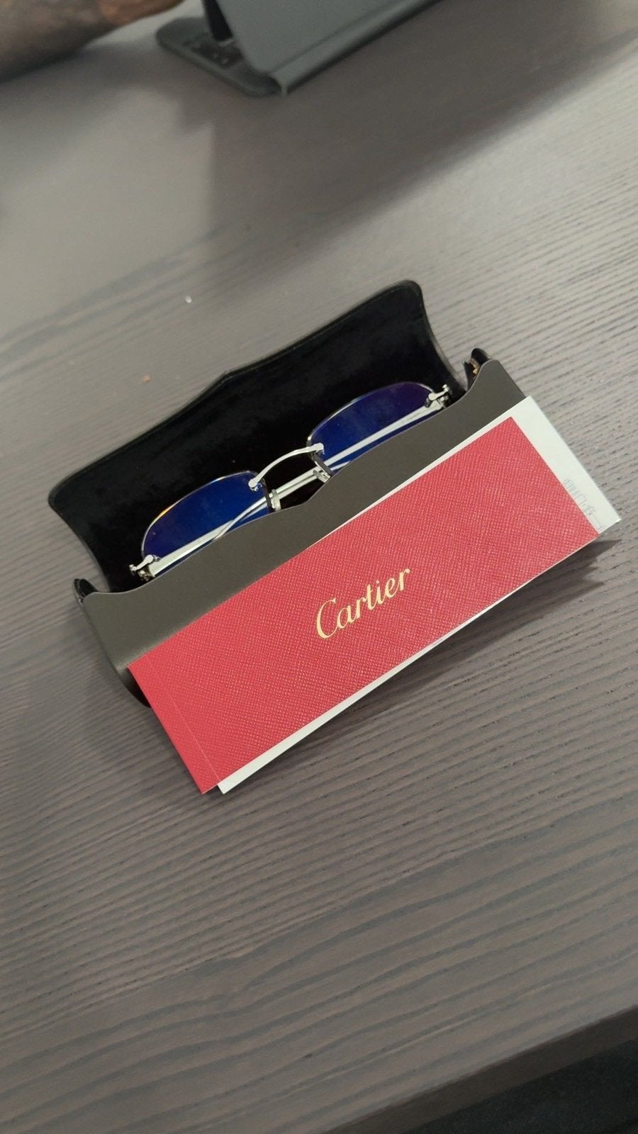 Cartier Rimless Bril Origineel met Cartier Etui & Doos, Handtassen en Accessoires, Ophalen of Verzenden, Zo goed als nieuw, Bril