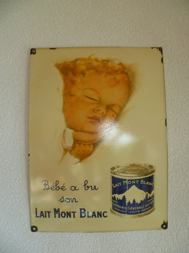 EMAILLE RECLAMEBORD"LAIT MONT BLANC"REPRO JAREN 80/90, Ophalen of Verzenden, Zo goed als nieuw, Reclamebord
