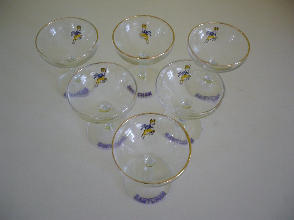 6 vintage babycham glaasjes / coupjes, Ophalen of Verzenden, Gebruikt, Overige typen