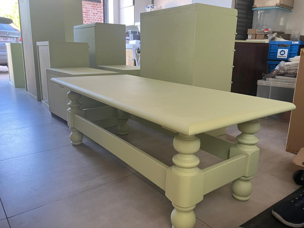Lichtgroene lage tafel, Gebruikt, 75 cm of meer, Rechthoekig, Hout