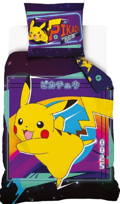 Pokemon Dekbedovertrek 140 X 200 cm - Pikachu - Katoen, Zwart, Dekbedovertrek, Nieuw, Ophalen of Verzenden