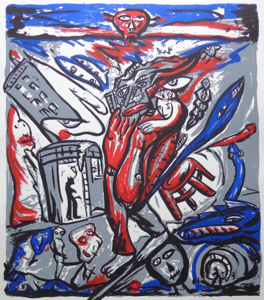 FRED BERVOETS / TYPISCHE FIGURATIE / ZEEFDRUK / 65x50cm SIG, Antiquités & Art, Art | Lithographies & Sérigraphies, Édition limitée