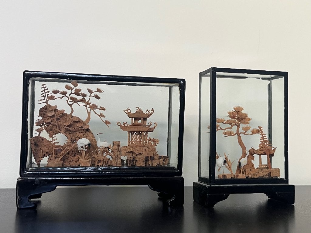 2 x Chinees handgesneden kurk diorama, Antiek en Kunst, Ophalen of Verzenden