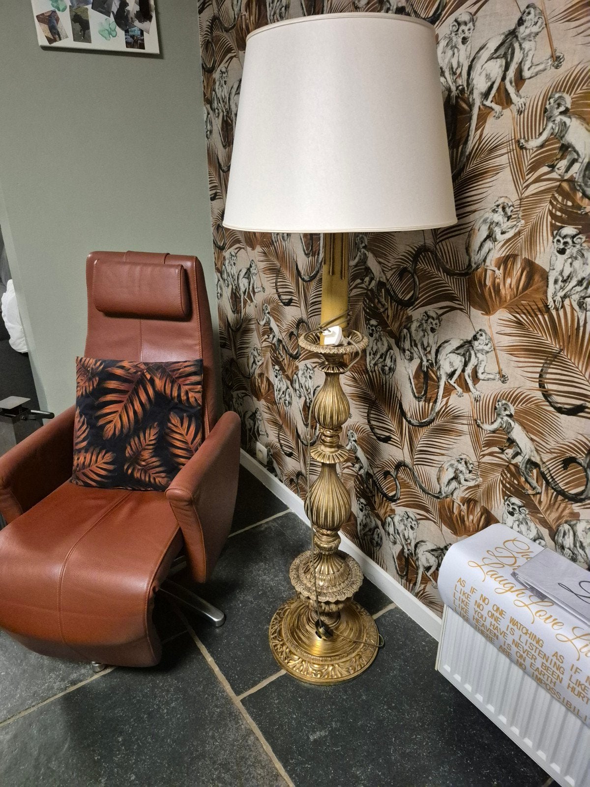 vintage kandelaarlamp Hollywood Regency-stijl messing vloerl, Huis en Inrichting, Lampen | Vloerlampen, Ophalen of Verzenden