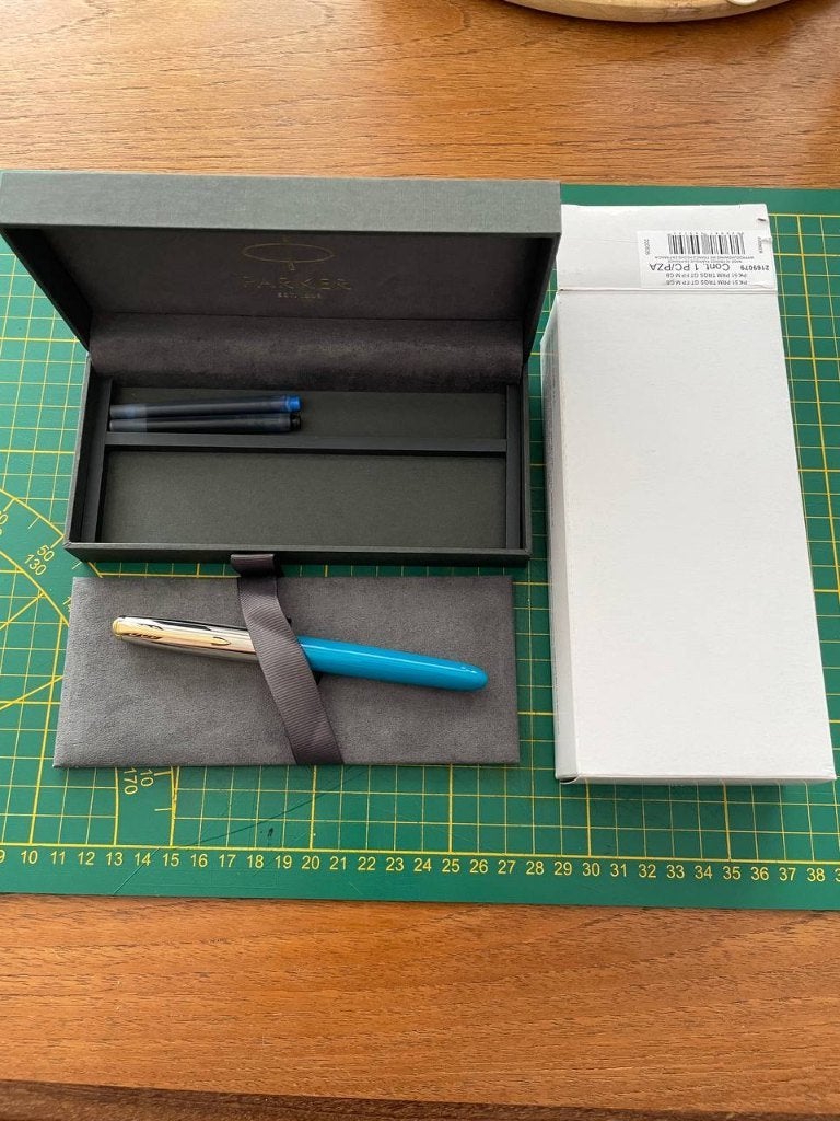 Parker 51 New Deluxe TURQUOISE GT M Nib Fountain Pen (Mint), Verzamelen, Ophalen of Verzenden, Parker