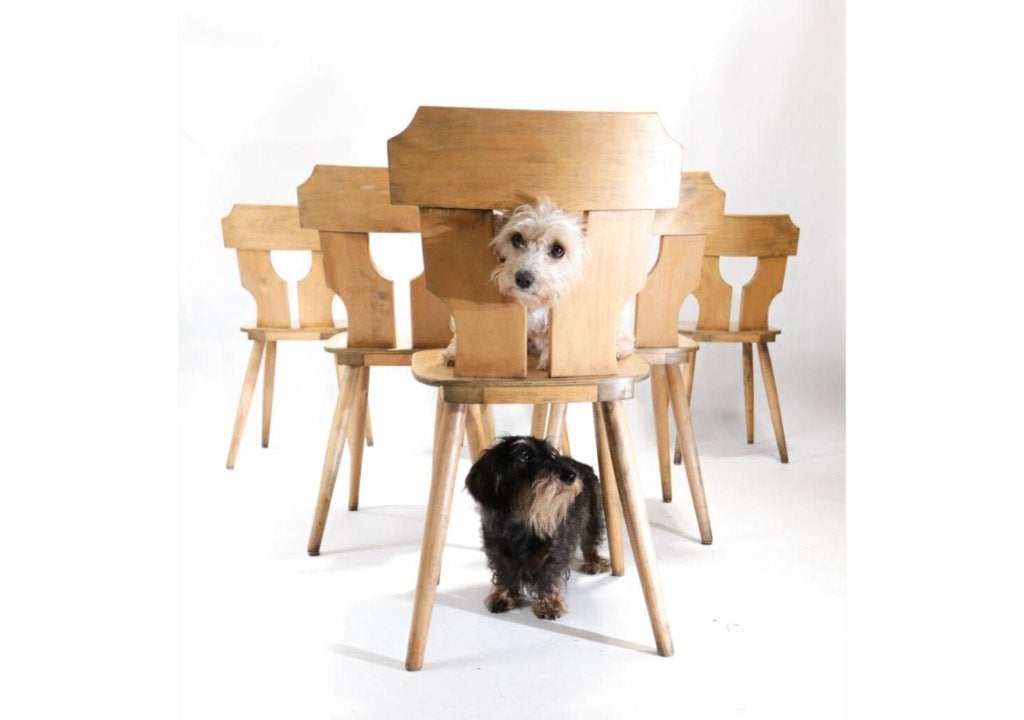 Set van 6 Brutalist Licht Houten Stoelen jaren 60, Enlèvement