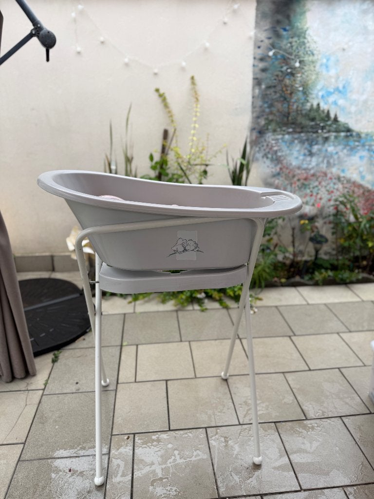 Baignoire bébé sur pied avec support pliable et transat, Ophalen, Zo goed als nieuw, Badje, Standaard