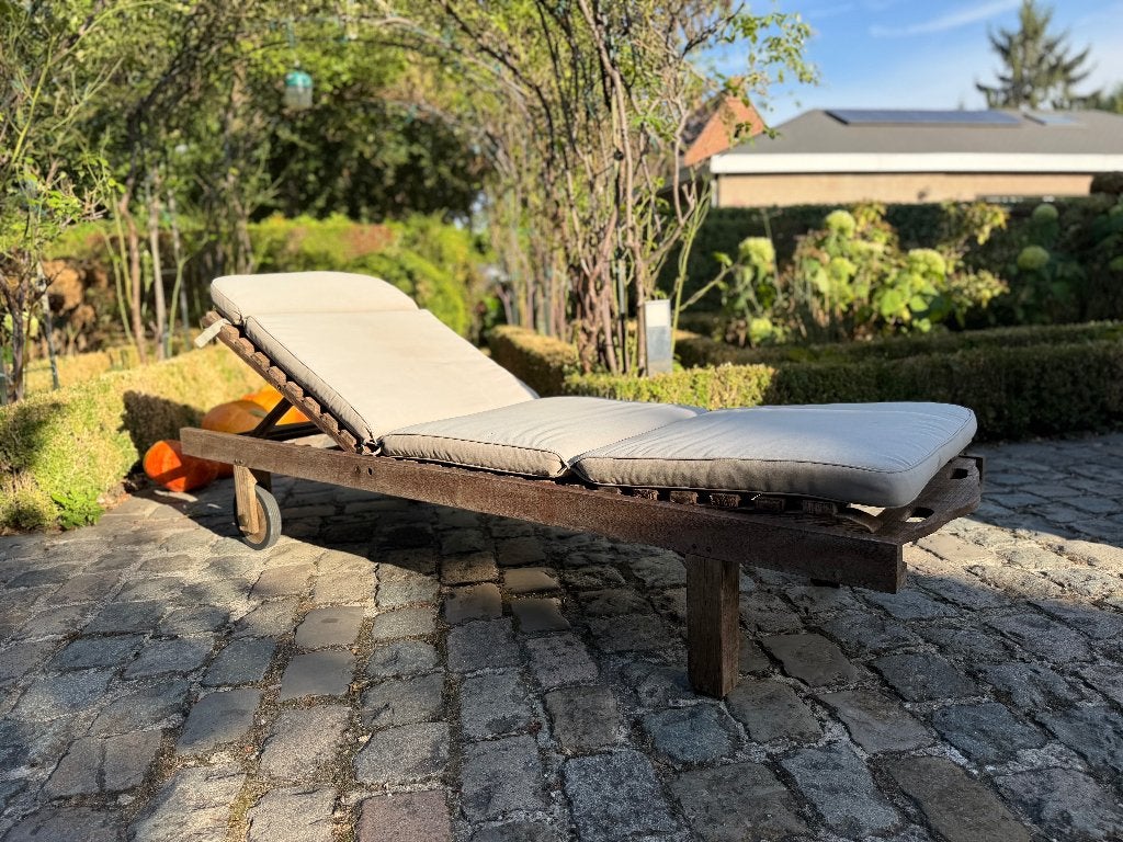 teak houten ligbed, Ophalen, Teakhout, Verstelbaar