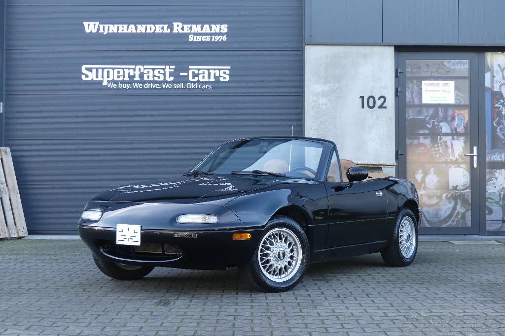 Mazda MX-5 "Black Miata", Auto's, Oldtimers, Bedrijf, Te koop, Mazda, Benzine, Cabriolet, Handgeschakeld, Zwart, Bruin, Leder