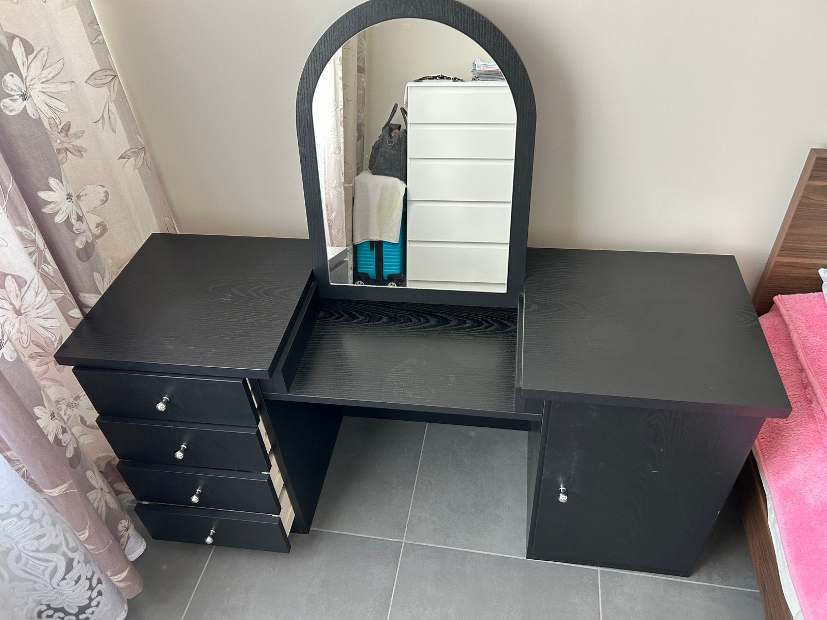 Kaptafel Make-up tafel met spiegel en lades, Ophalen, Gebruikt, 100 tot 150 cm, Minder dan 100 cm