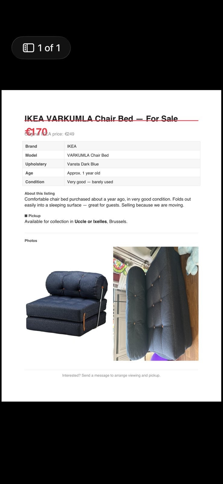 IKEA Chairbed VARKUMLA, Ophalen, Zo goed als nieuw