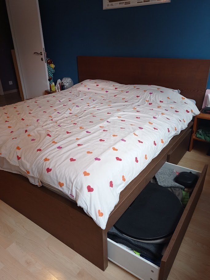 Lit double avec tiroirs, 210 cm, Comme neuf, Brun, Enlèvement