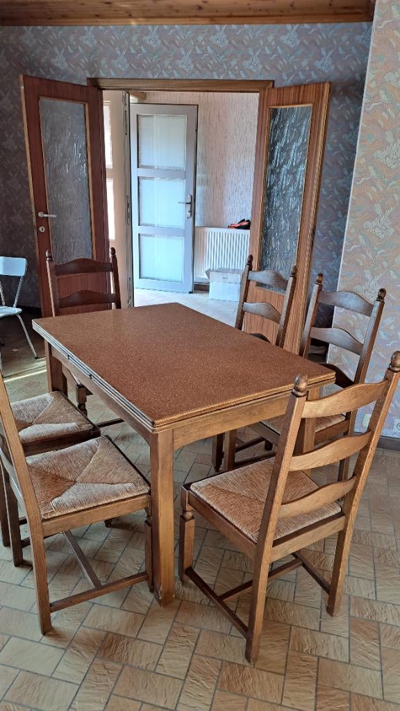 Table de ferme à rallonges + 6 chaises, Antiquités & Art, Enlèvement