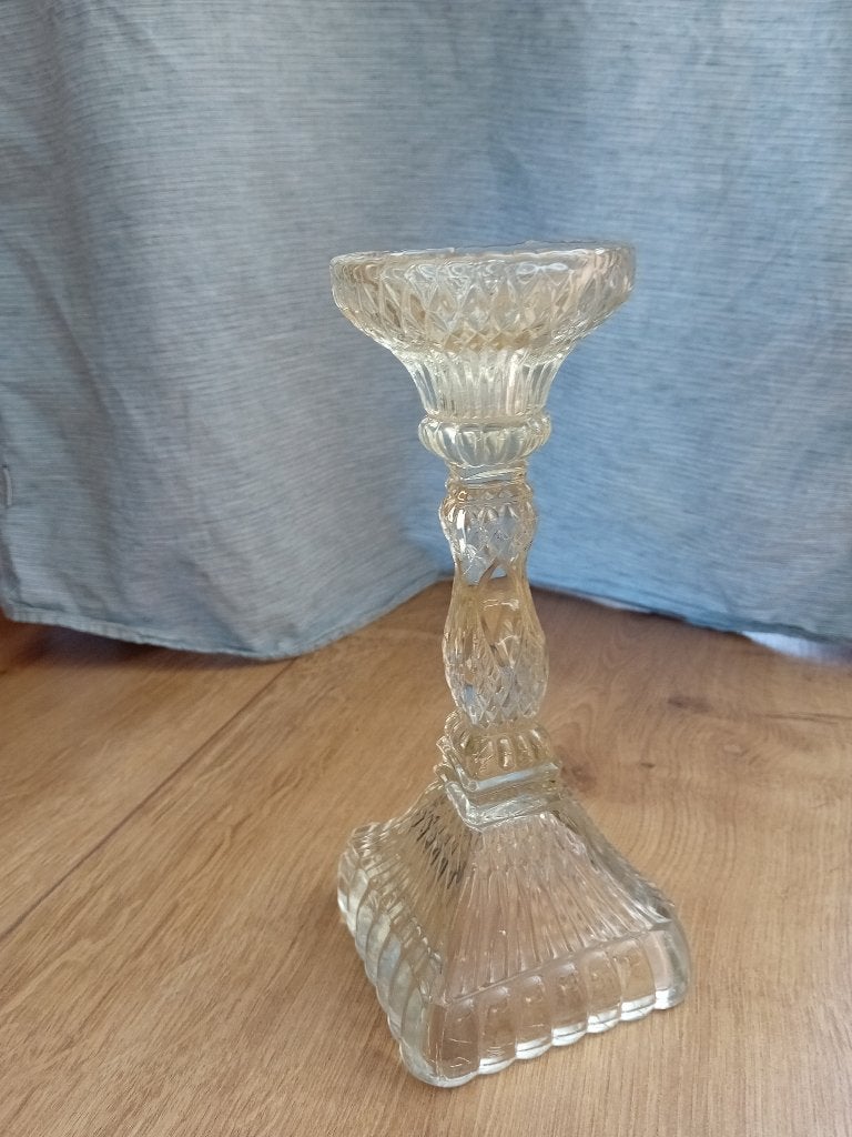 Glazen kandelaar, Ophalen, 21 cm, Kandelaar, Glas