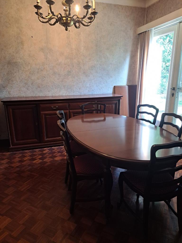 Mooie volledige eetkamer in kerselaar met barkast, Huis en Inrichting, Complete eetkamers, Ophalen, Zo goed als nieuw, Klassiek