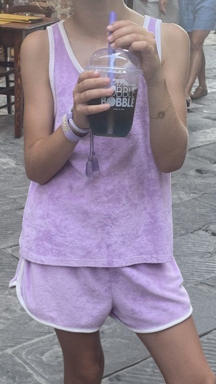 Paarse sponsen top en short van Zara maat 152, Meisje, Ophalen of Verzenden, Zo goed als nieuw, Zara
