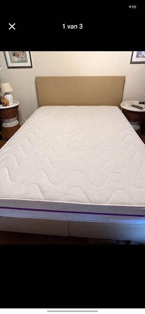 Lederen boxspring, Huis en Inrichting, Ophalen, Zo goed als nieuw, Tweepersoons
