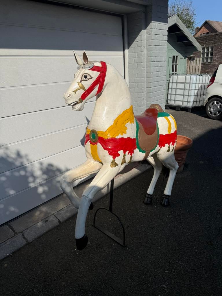 Te koop mooi zwaar groot carrousel houten paard, Antiek en Kunst, Ophalen