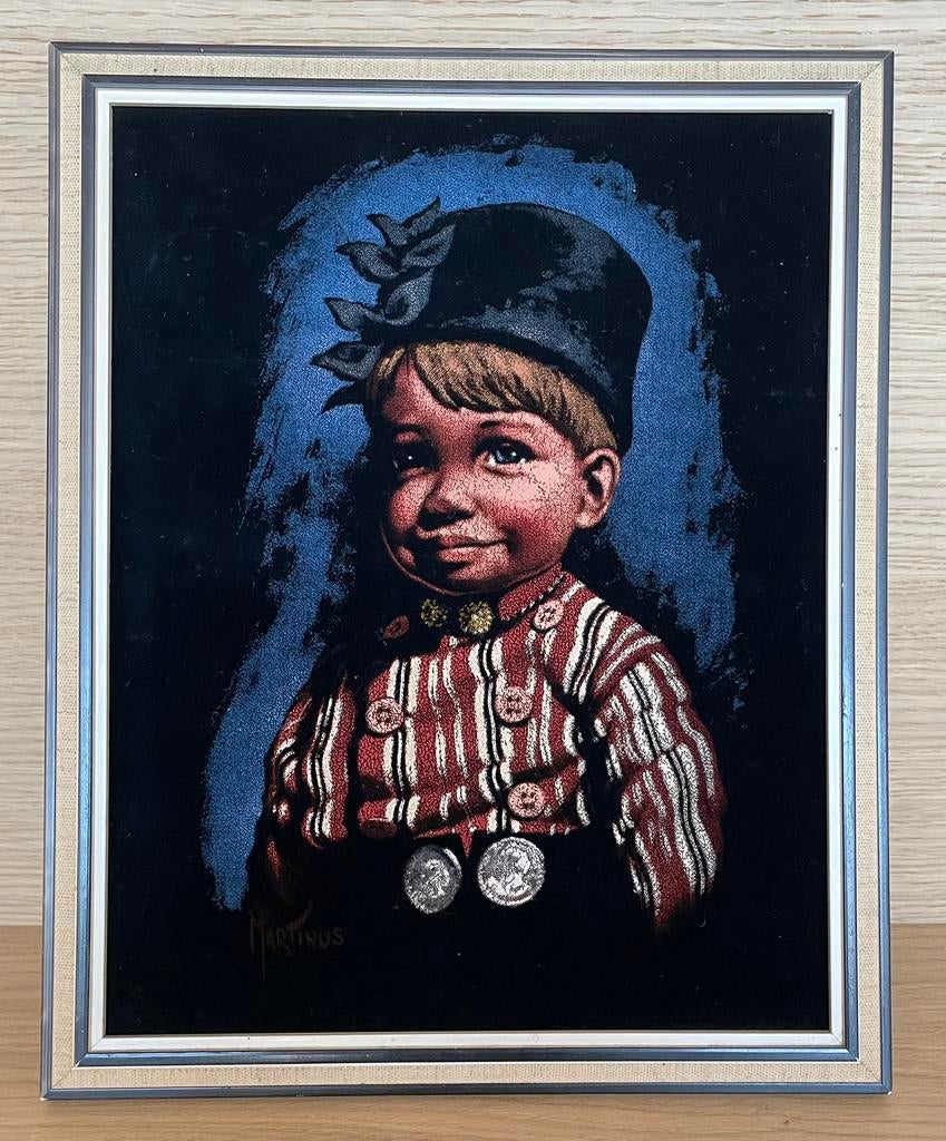 Vintage Fluweel schilderij Martinus - jongeman, Antiek en Kunst, Ophalen
