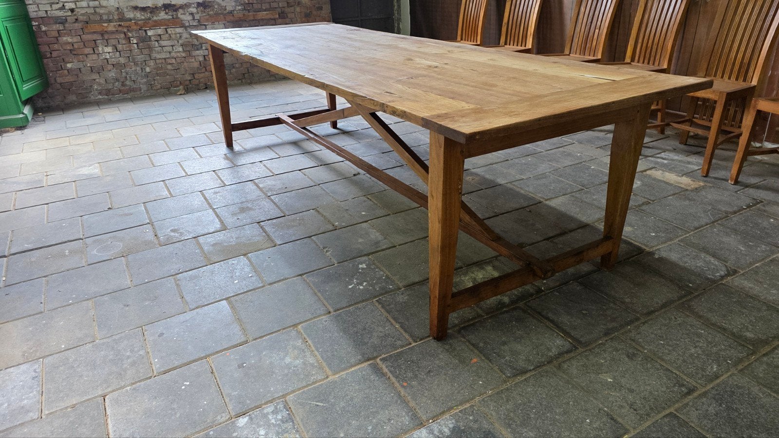 3 meter lange boerentafel mooi geleefd blad, Huis en Inrichting, Tafels | Eettafels, Ophalen of Verzenden, Gebruikt