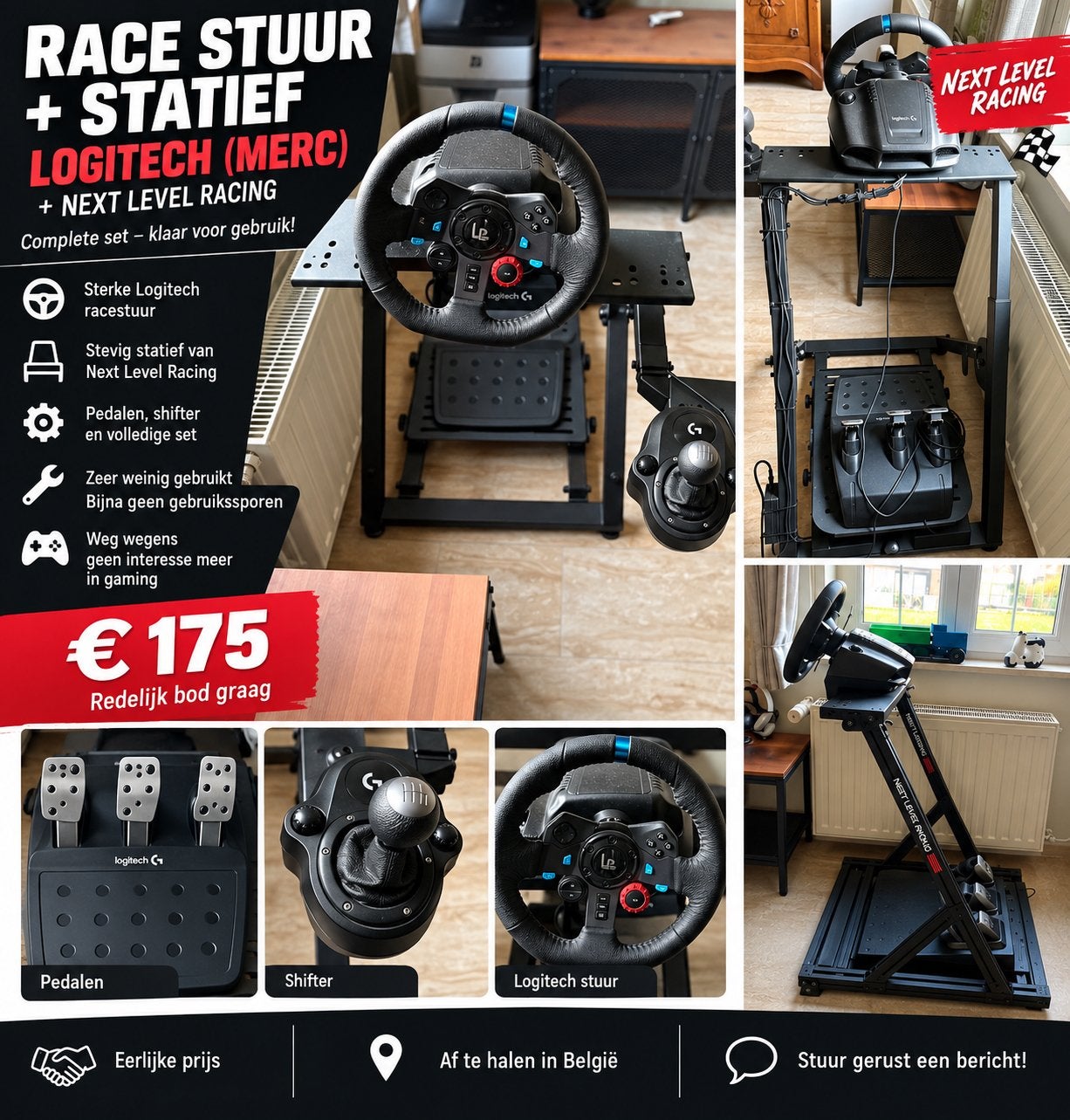 Logitech racestuur + Next Level Racing racestatief, Ophalen, Zo goed als nieuw