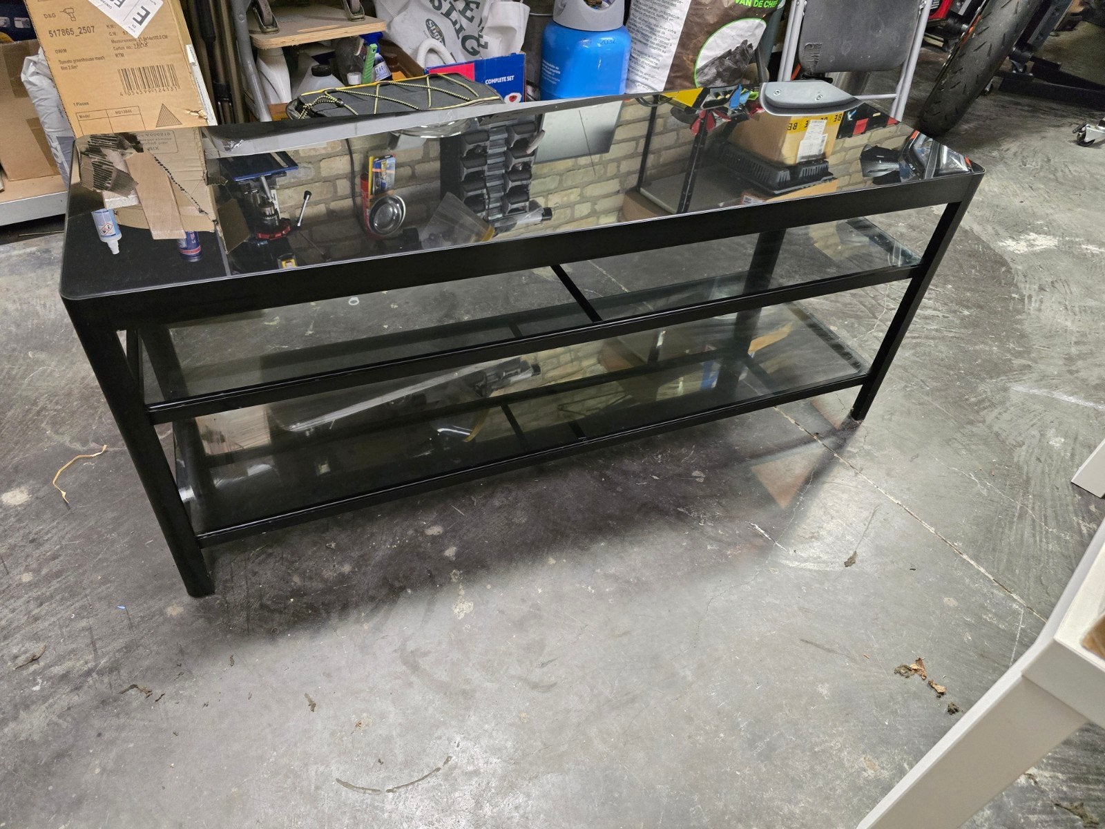 Ikea Gettorp tv meubel uit metaal en glas, Ophalen, 100 tot 150 cm, Zo goed als nieuw, Glas