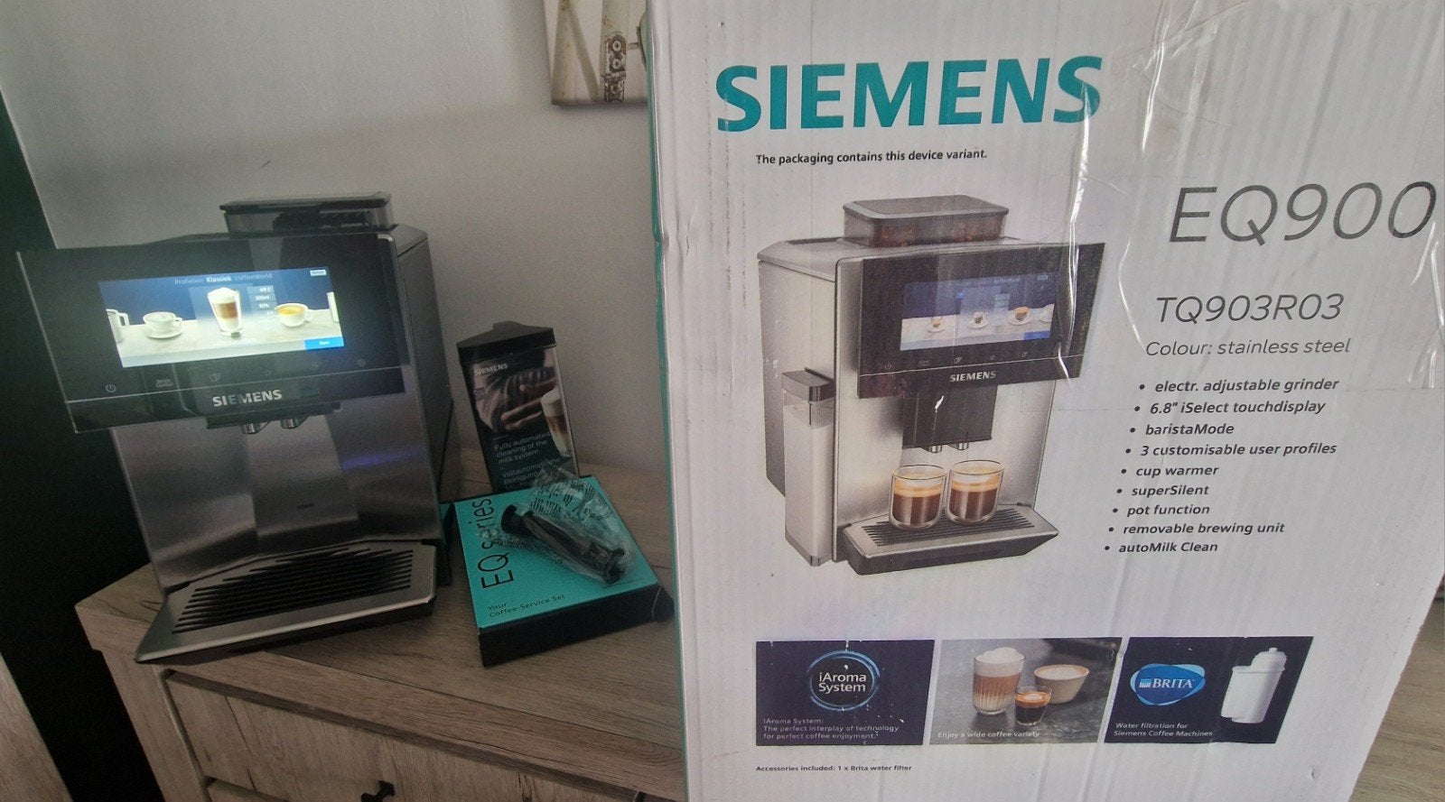 nieuwe koffiemachine siemens EQ900, Ophalen