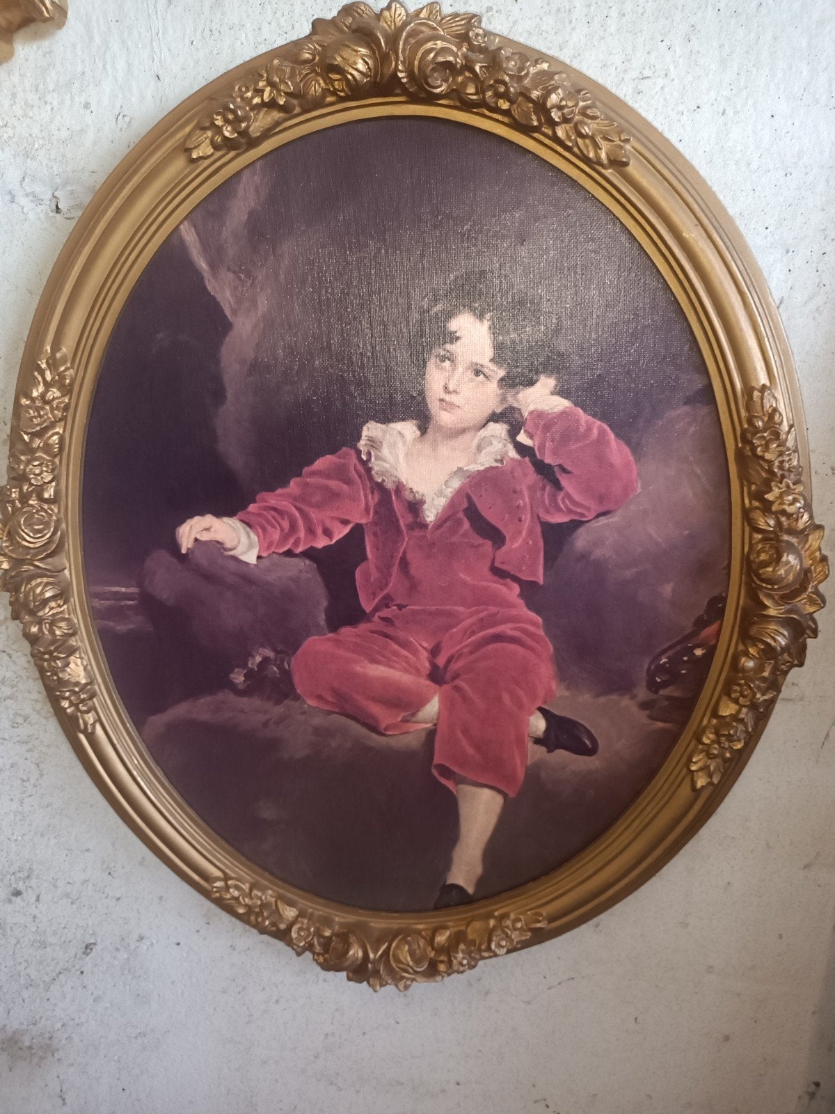 Klassieke Kunstdruk ‘The Red Boy’ in Sierlijke Ovale Gouden, Antiek en Kunst, Ophalen of Verzenden, Klassiek