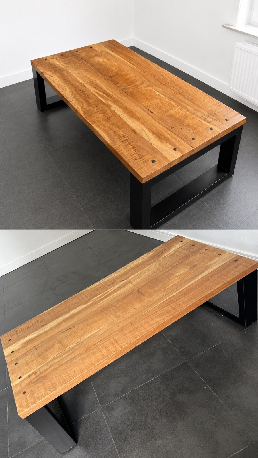 Salontafel massief hout met zwart metalen frame, Huis en Inrichting, Tafels | Salontafels, Ophalen, Zo goed als nieuw