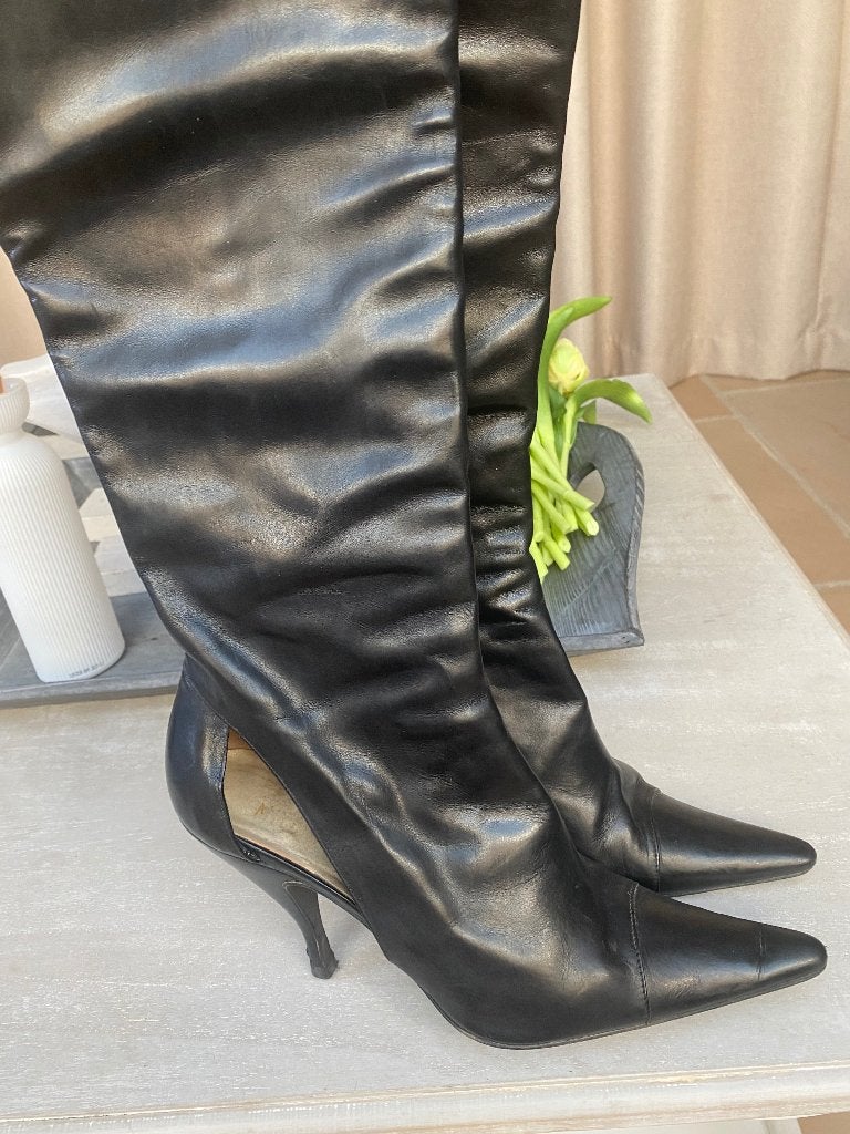 Lederen laarsen, Kleding | Dames, Schoenen, Hoge laarzen, Zwart, Ophalen of Verzenden, Gedragen