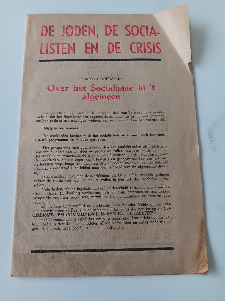 Folder De Joden, de Socialisten en de crisis, Ophalen of Verzenden, Gelezen