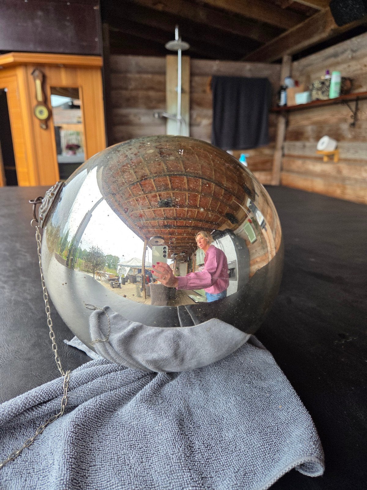 Grote antieke verzilverde glazen heksenbol / Witch Ball, Ophalen of Verzenden