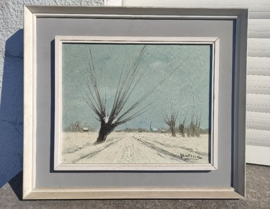 Huile sur toile paysage enneigé signe Willy meurisse, Enlèvement ou Envoi, Paysage, Toile