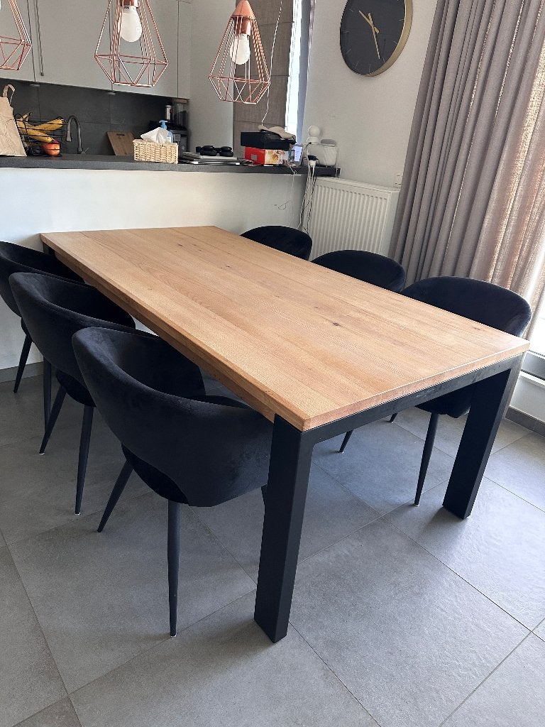 Table à manger en bois avec 6 chaises, Maison & Meubles, 100 à 150 cm, Enlèvement, Utilisé, Chêne