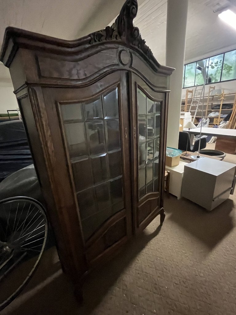 Antieke vintage houten vitrine kast, Enlèvement