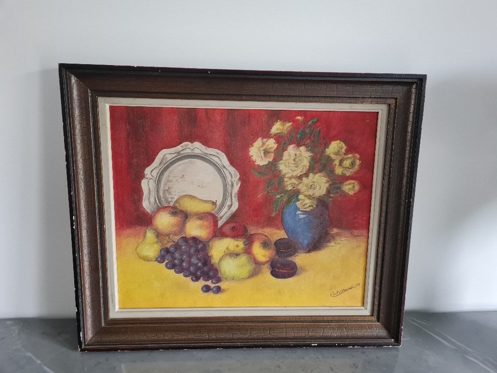 Zeer mooi schilderij op doek - stilleven, Ophalen of Verzenden, Stilleven, Doek