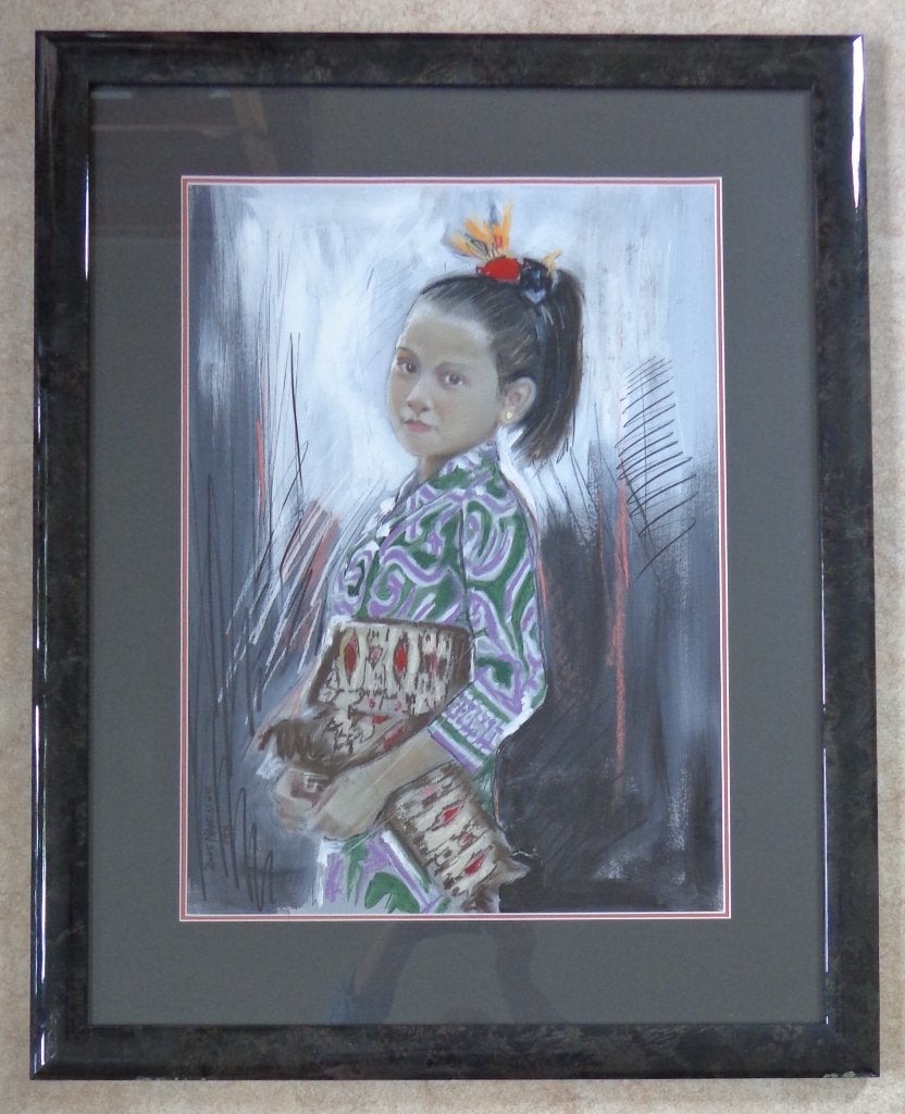 LOUIS NAGELKERKE / MEISJE KIMONO / OLIEVERF / 98x78cm KADER, Antiquités & Art, Enlèvement, Verre, Signé, Peinture à l'huile