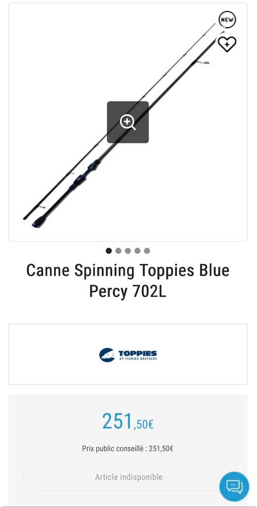Toppies - Blue percy 702L - canne carnassier, Enlèvement, Comme neuf, Moulinet