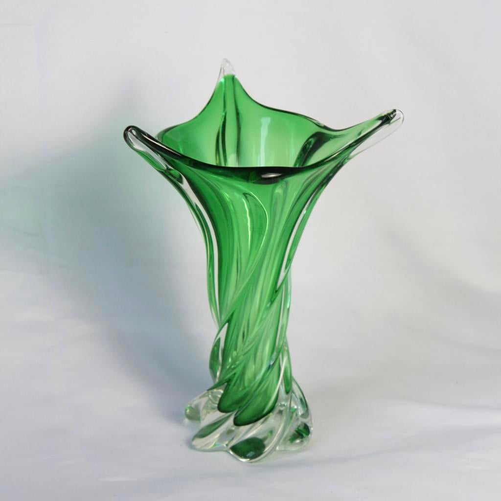 Vintage Murano Sommerso Design Vaas - Groen  - 28 cm, Ophalen of Verzenden