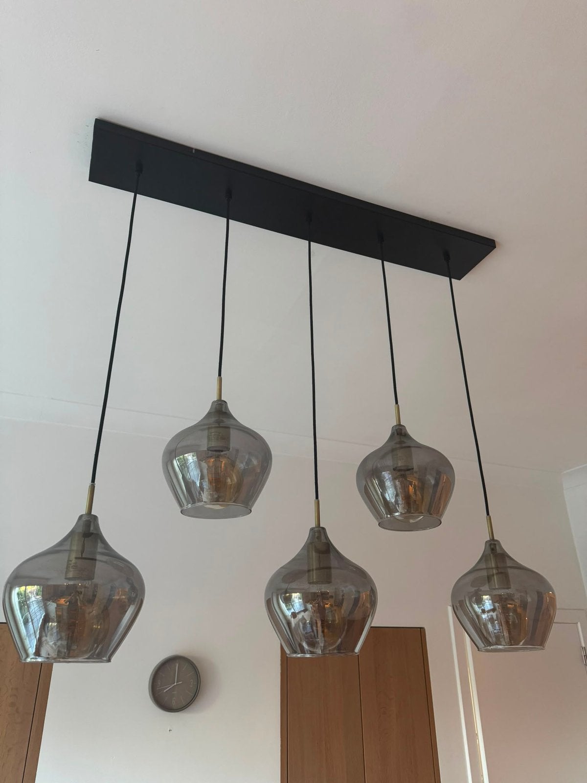 Hanglamp 5 lampen, Maison & Meubles, Enlèvement, Comme neuf, Verre, Past in modern of landelijk interieur