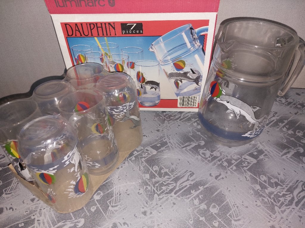 Unieke Vintage Luminarc "Dauphin" Drankset (7-delig), Ophalen, Nieuw, Overige typen