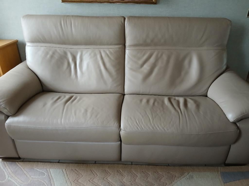 Lederen salon,  merk Natuzzi, taupe kleur, Huis en Inrichting, Ophalen, Gebruikt, 150 tot 200 cm, Rechte bank