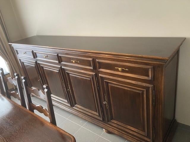 Eiken eetplaats, Ophalen, Gebruikt, Antiek - massief eiken eetplaats, 4 tot 6 stoelen