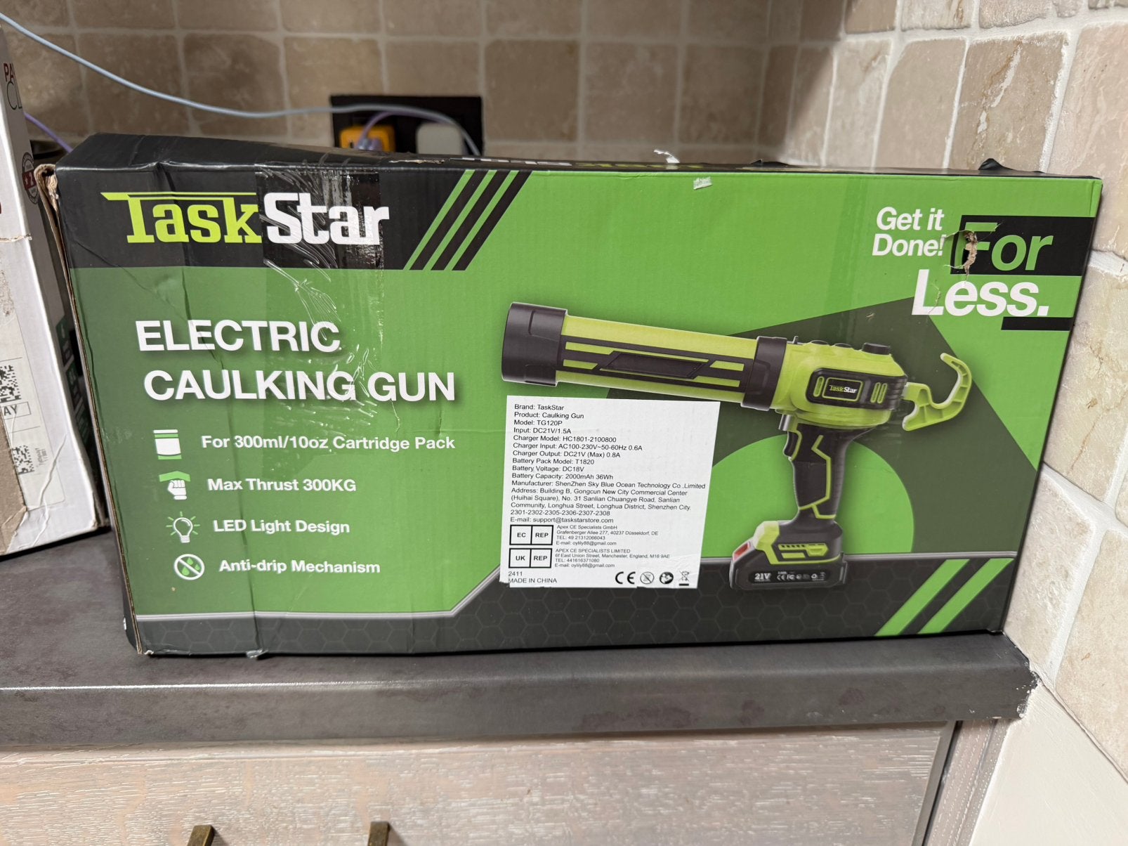 TaskStar TG120P – Elektrische Kitspuit 21V – Accu + Lader, Bricolage & Construction, Enlèvement ou Envoi, Pistolet à mastic