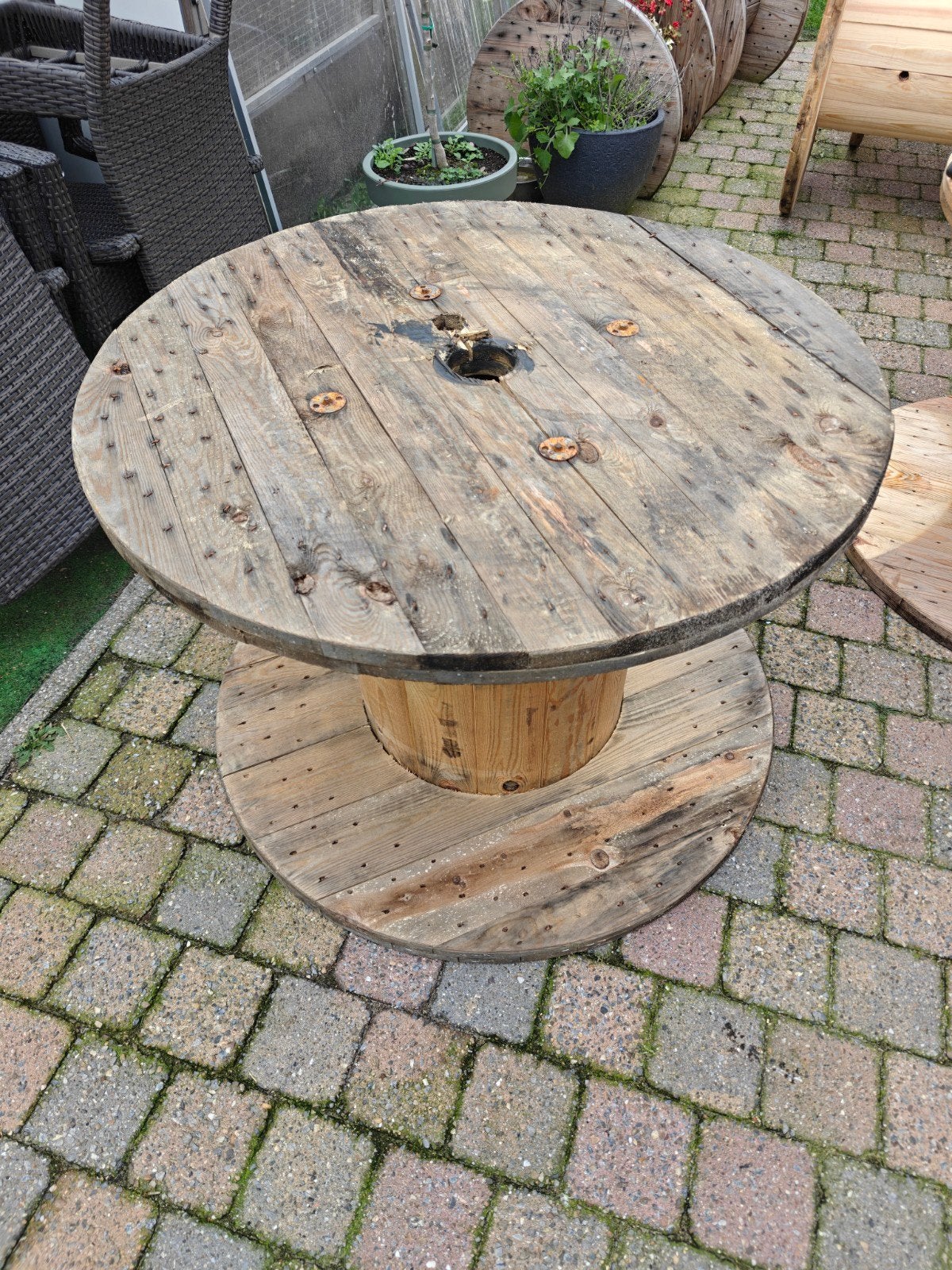 houten kabelhaspel, Ophalen, Gebruikt, Rond, Hout
