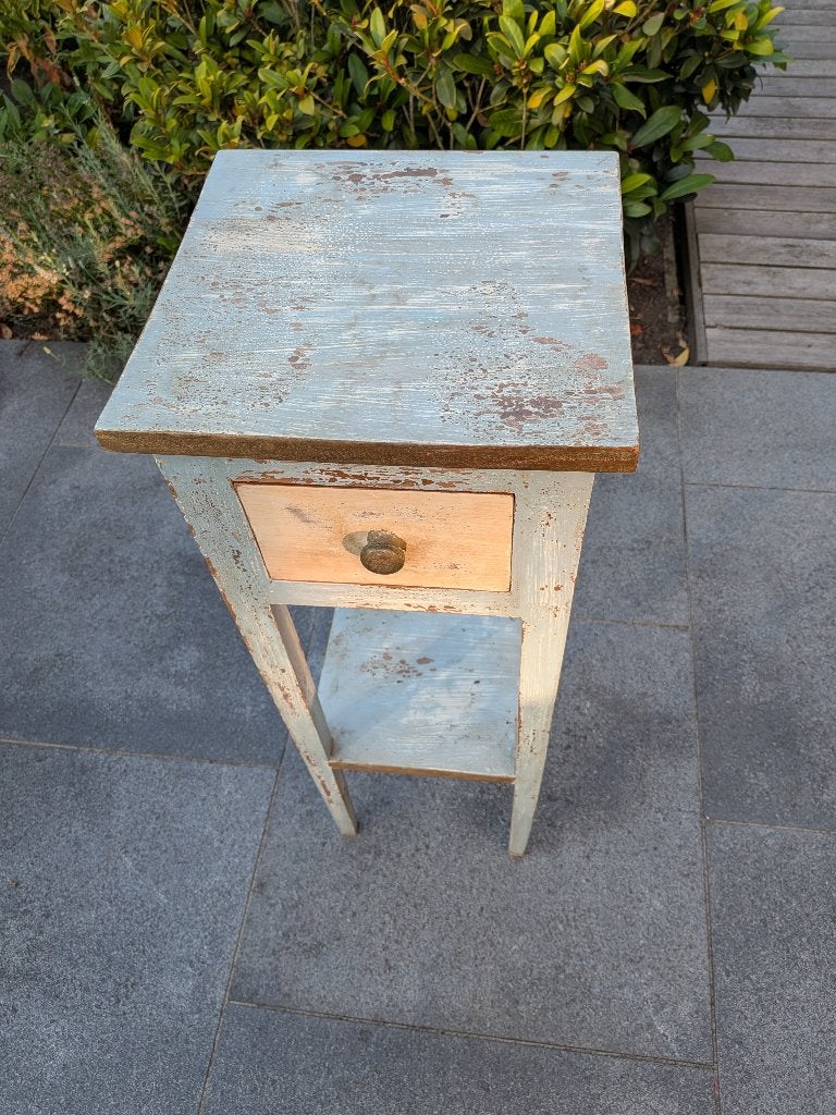 Uniek blauwgroen halkastje met lade, Antiek en Kunst, Ophalen of Verzenden